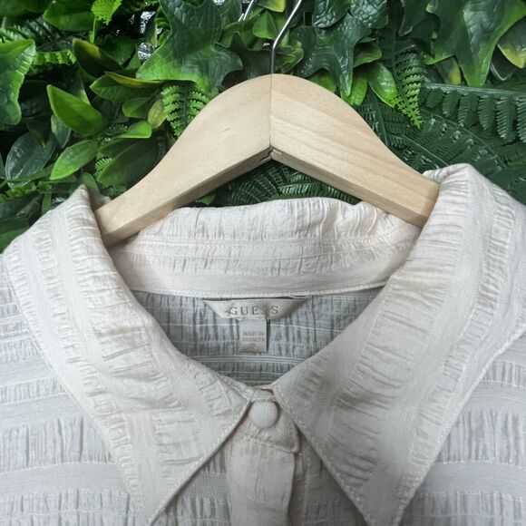 Guess Women Tops XL Beige Crinkle Blouse Collar Long Sleeve MSRP$89.00 NWT 0201 - Picture 15 of 16